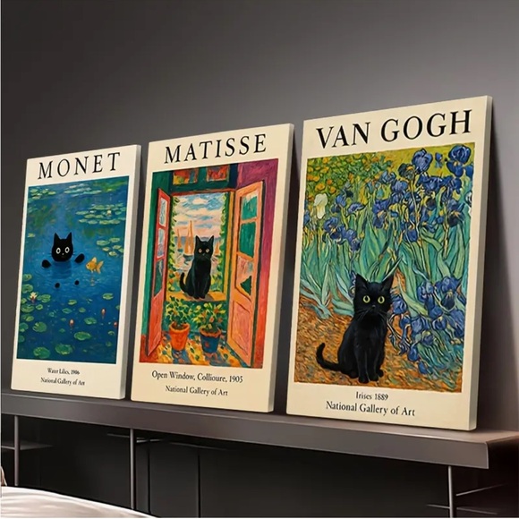 Set of 3 Black Cat Unframed Art Prints - Monet, Matisse, Van Gogh - Picture 9 of 11